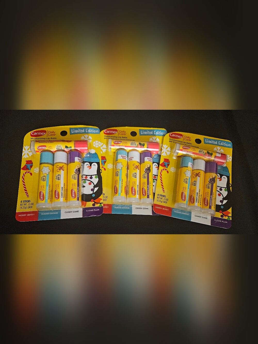 Carmex Limited Edition Holiday Lip Balm 4-Pack - Total 12 Sticks